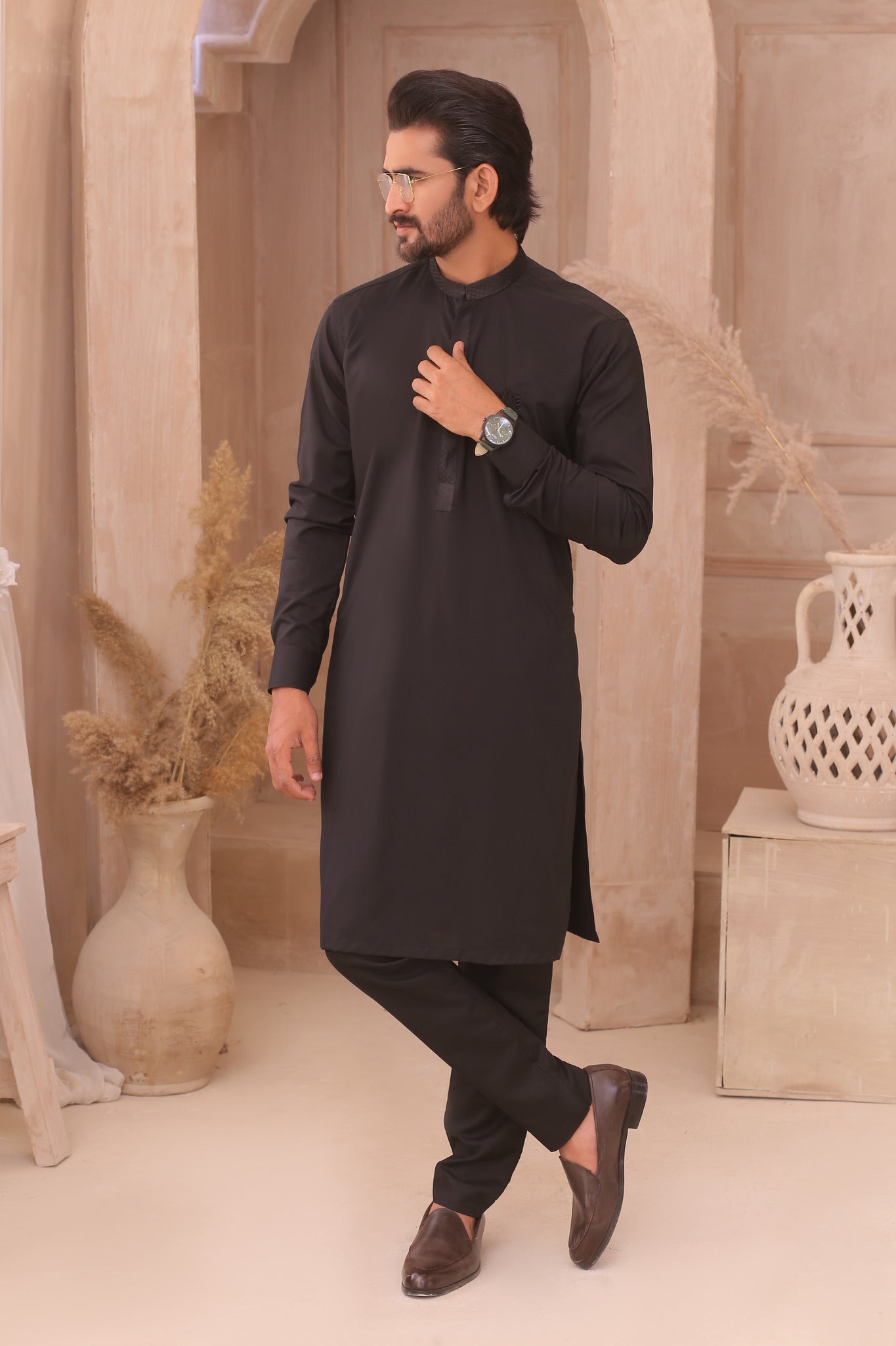 DM 706 Black Gents Pajama Kurta