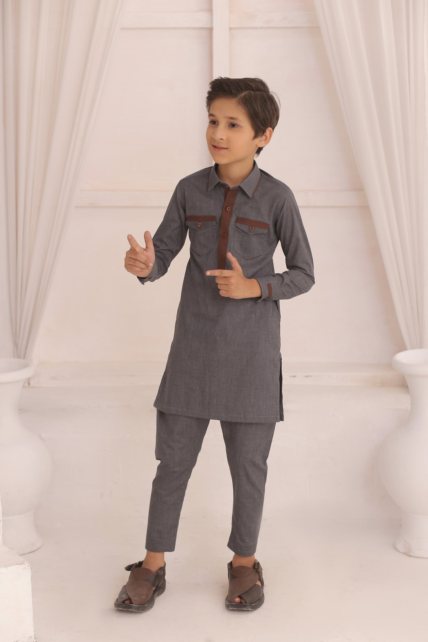 DMW Grey Junior Kurta Pajama Suit