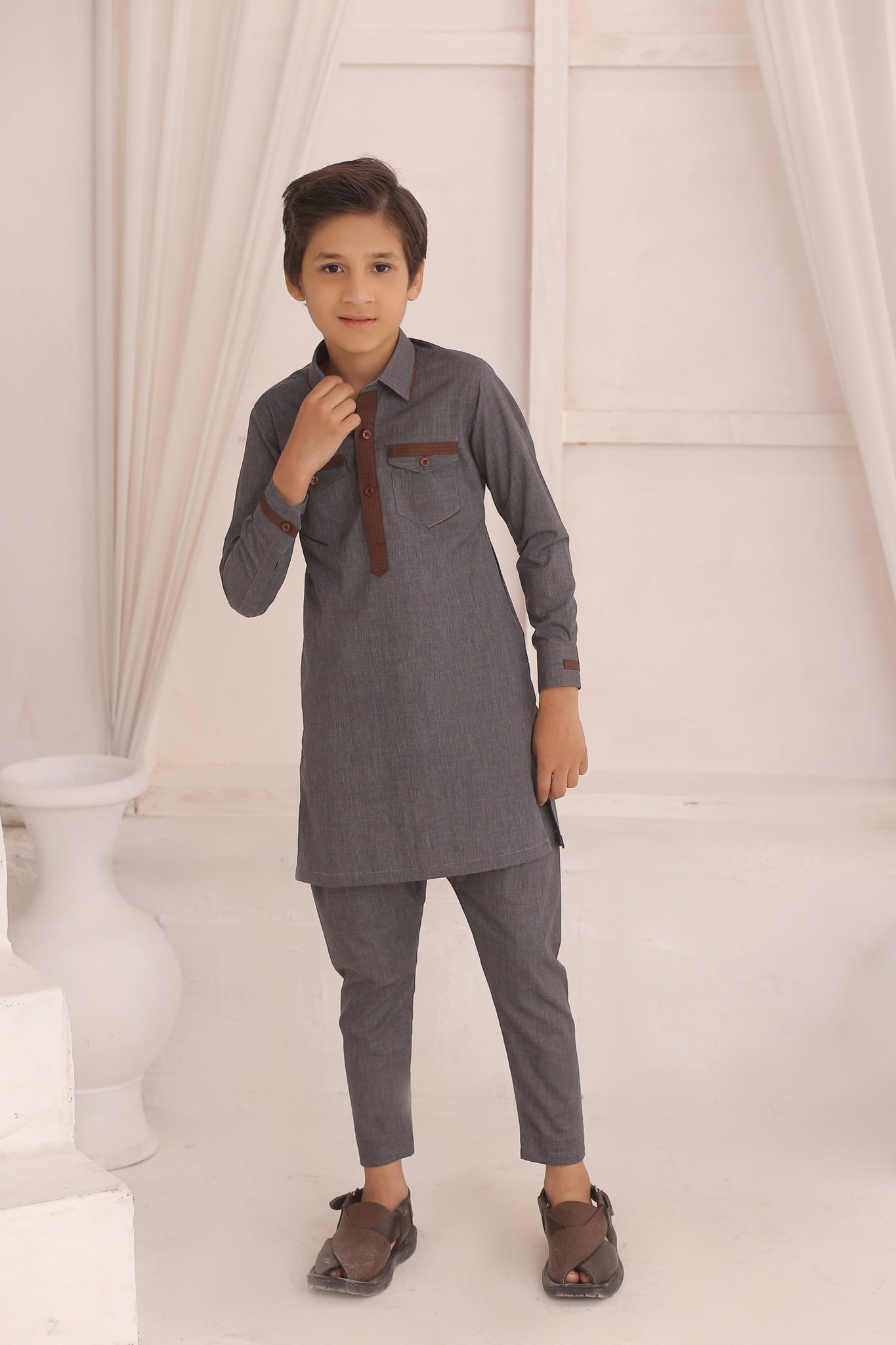 DMW Grey Junior Kurta Pajama Suit