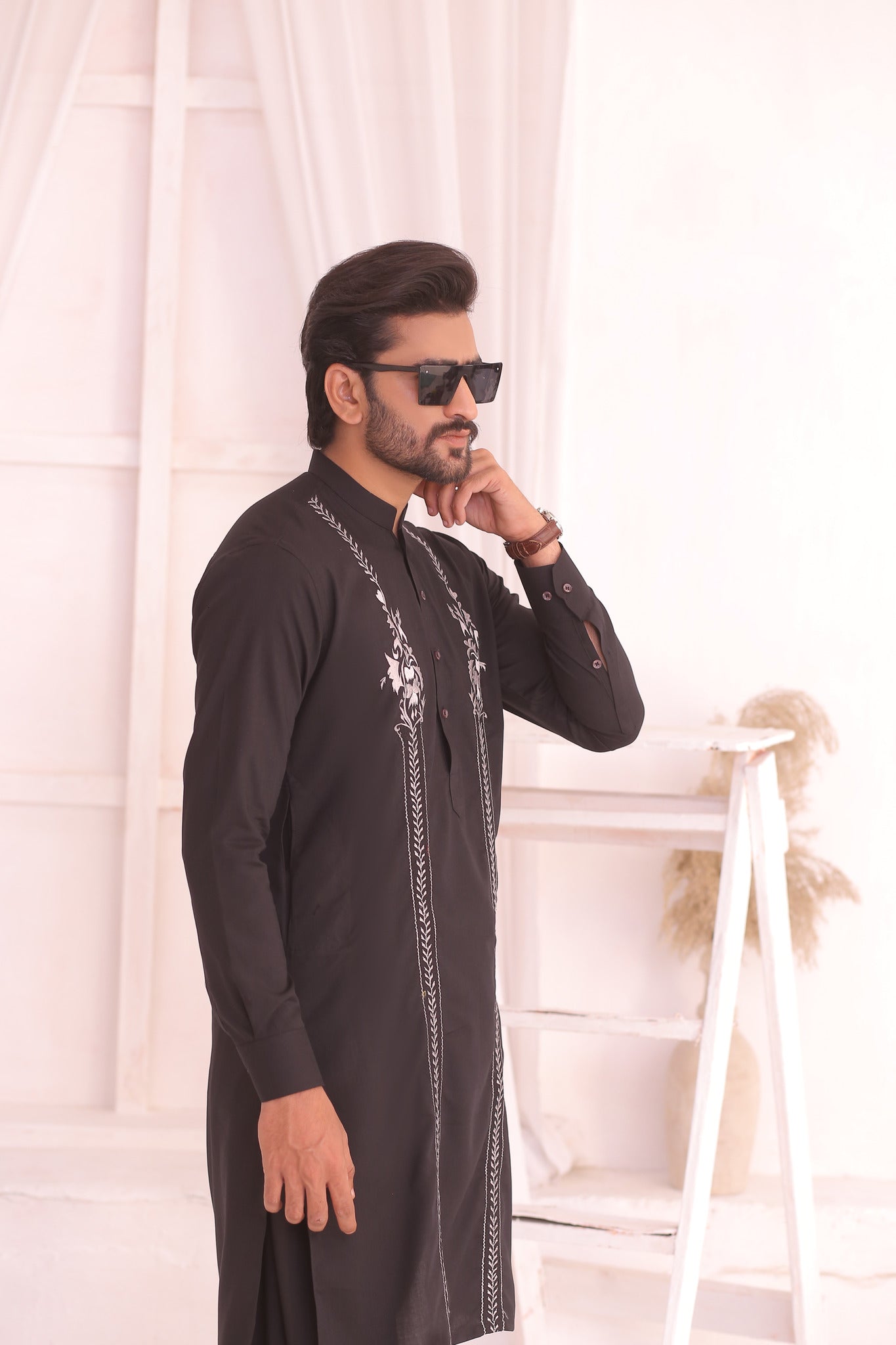 DM 718 Black Chikankari Kurta Pajama