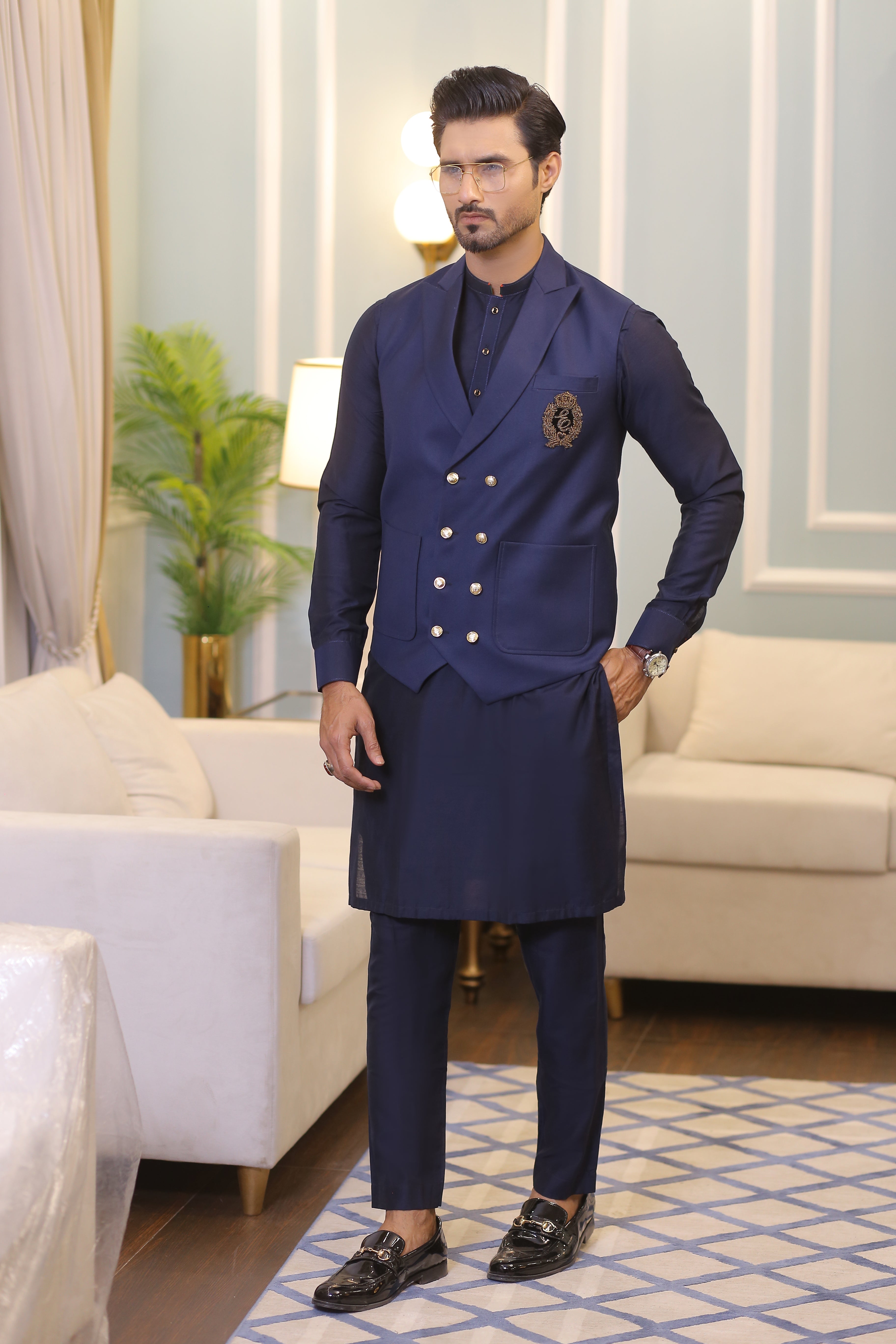 DM WC 1056 Blue tux Waist Coat