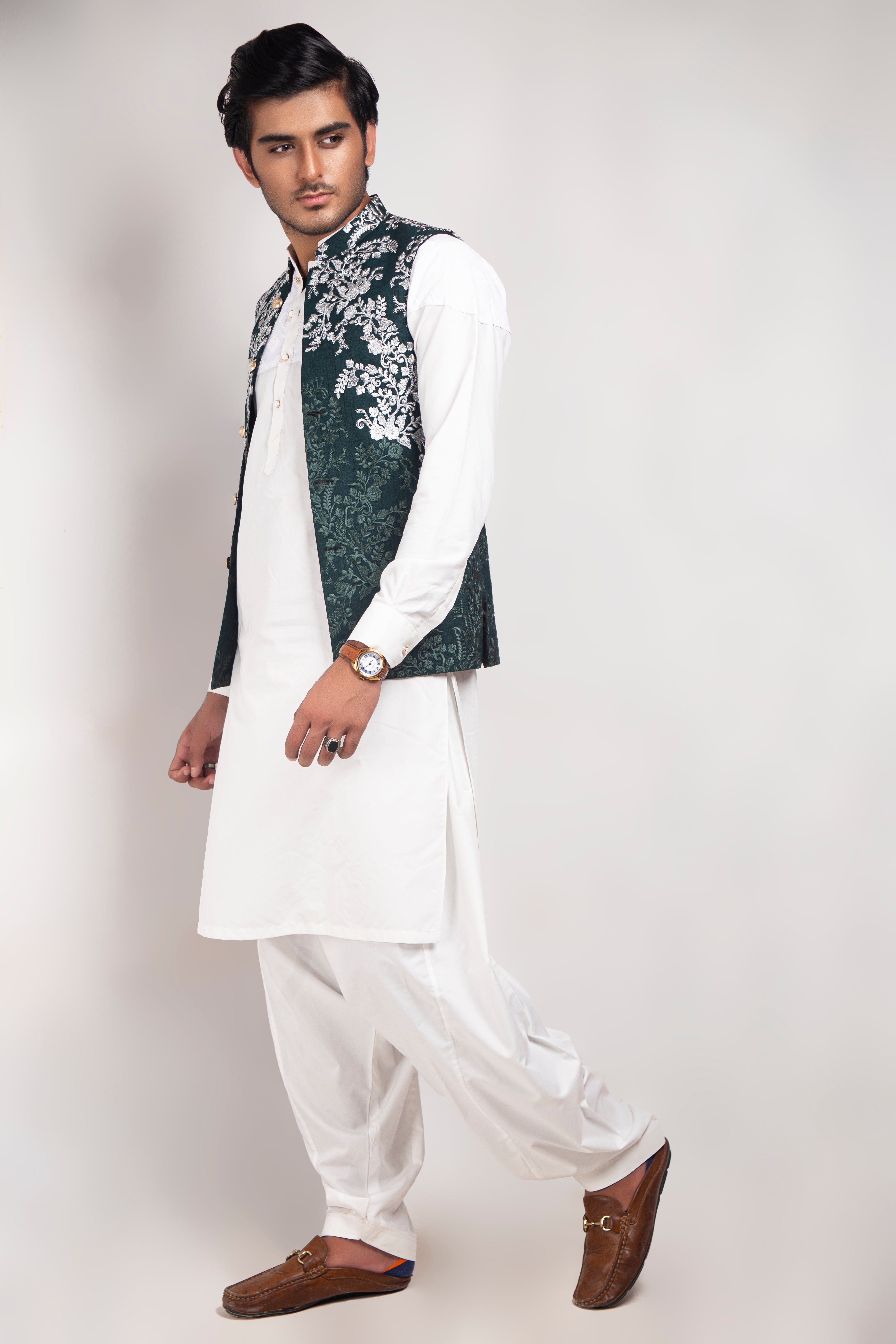 DM WC 1010 Green Silver embroided Waist Coats