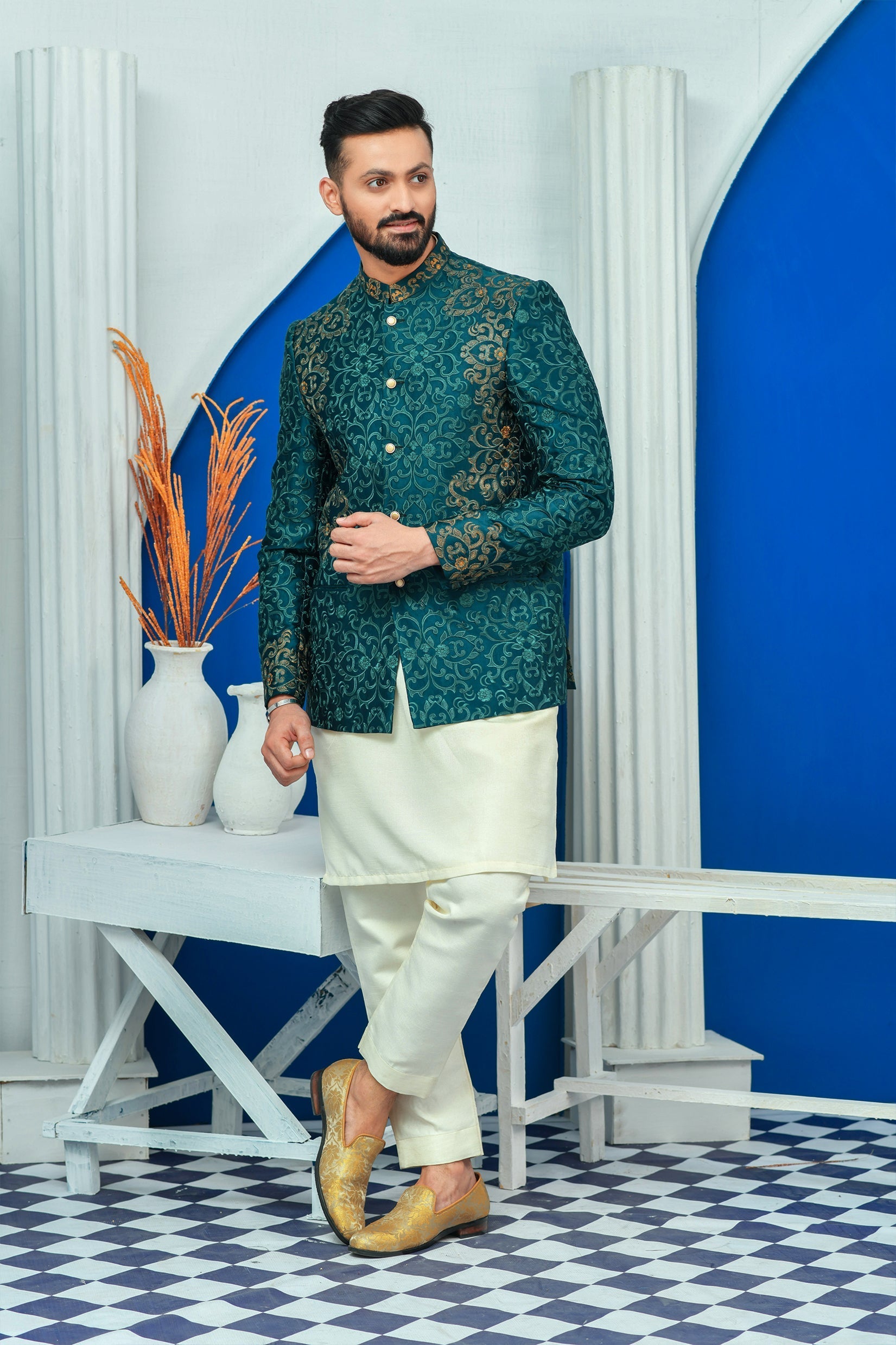 DM PC 2026 Royal Green Side Embroided Prince Coat with Zari work