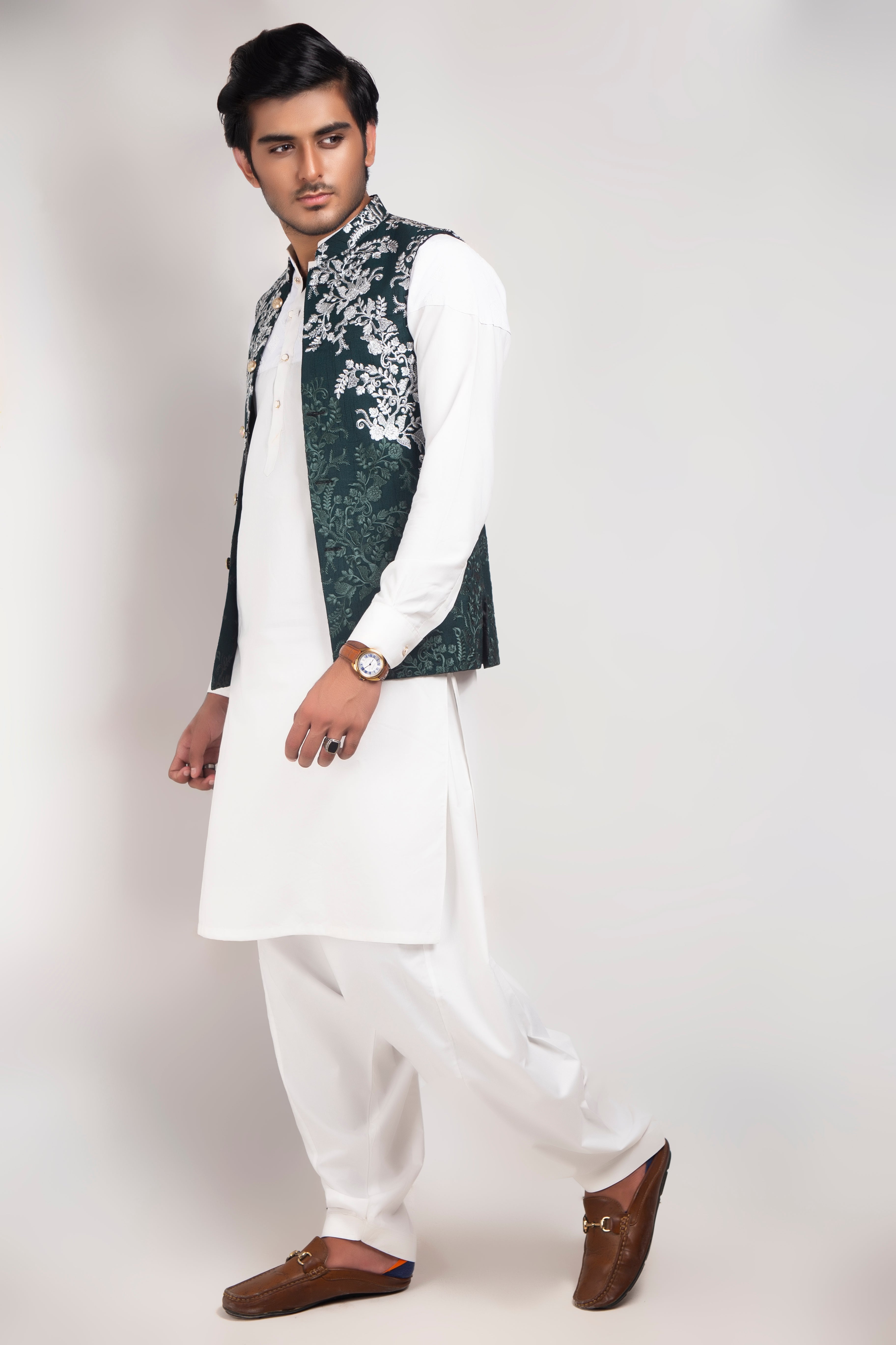 DM WC 1010 Green Silver embroided Waist Coats