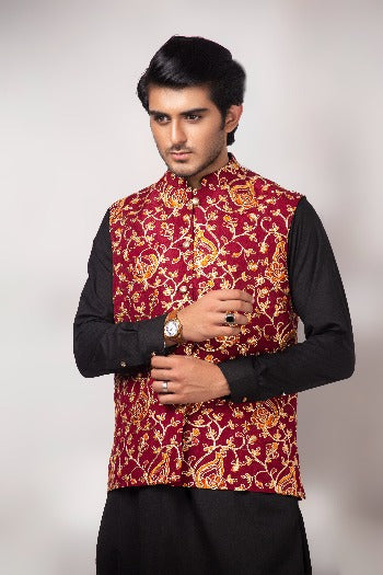 DM WC 1009 Maoon Zari work Waist Coat